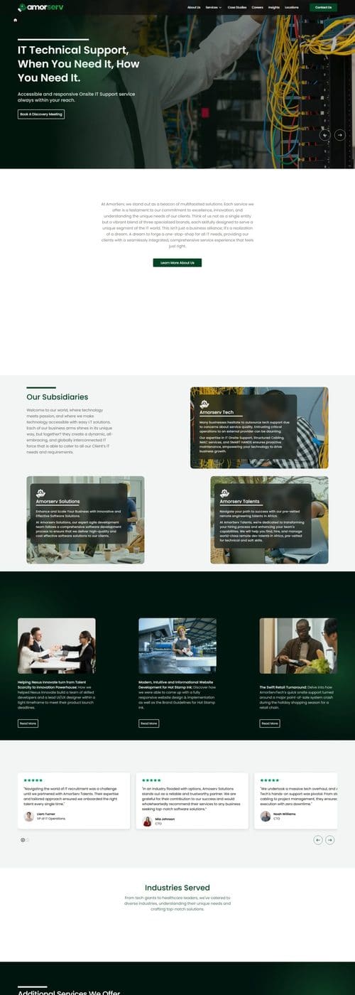 Screenshot of the AmorServ home page