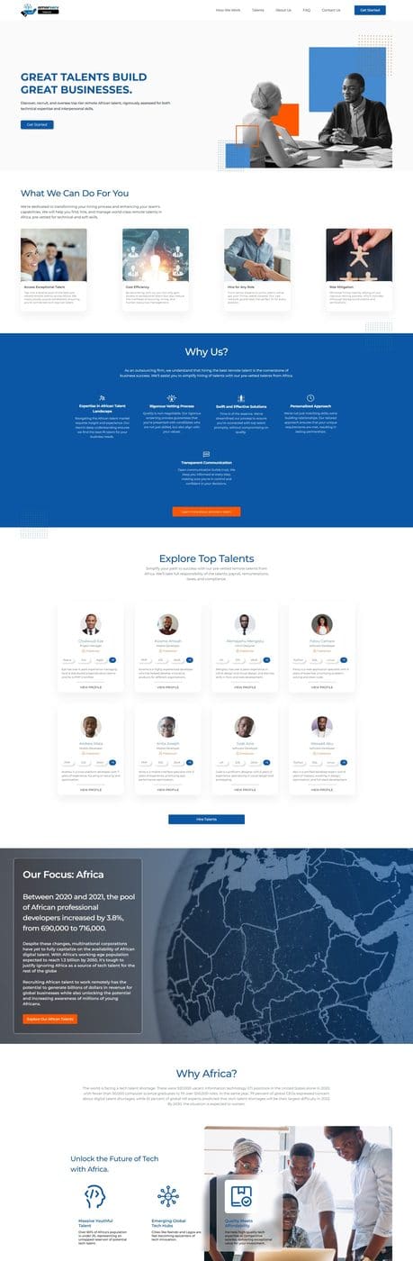 Screenshot of the AmorServ Talents home page