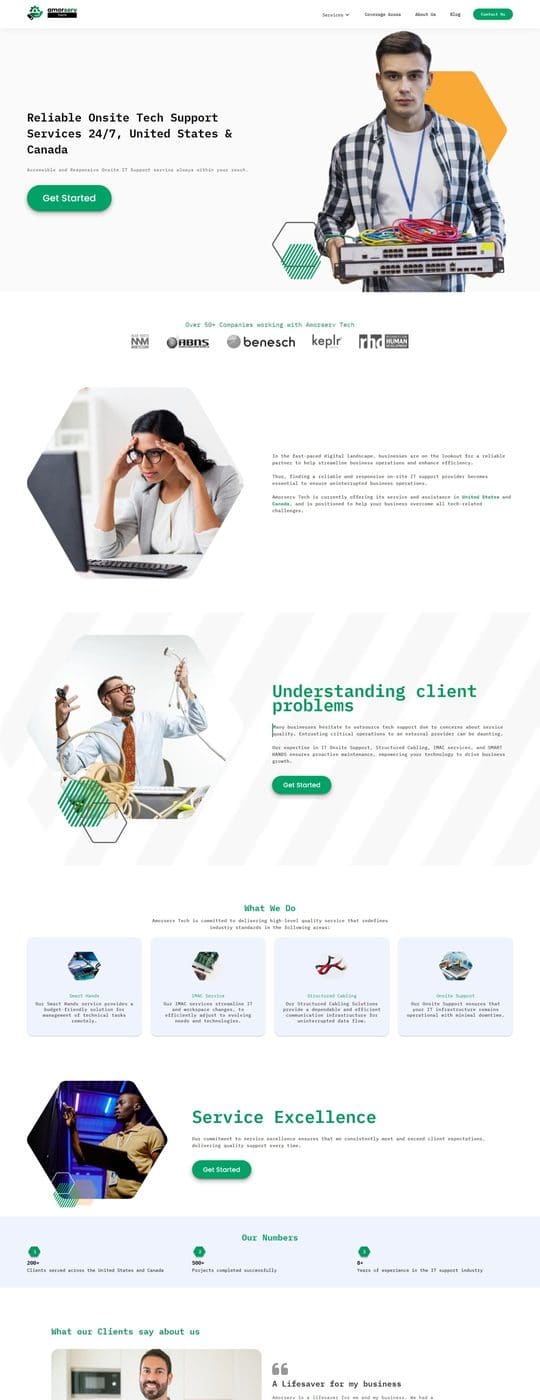 Screenshot of the AmorServ Tech home page