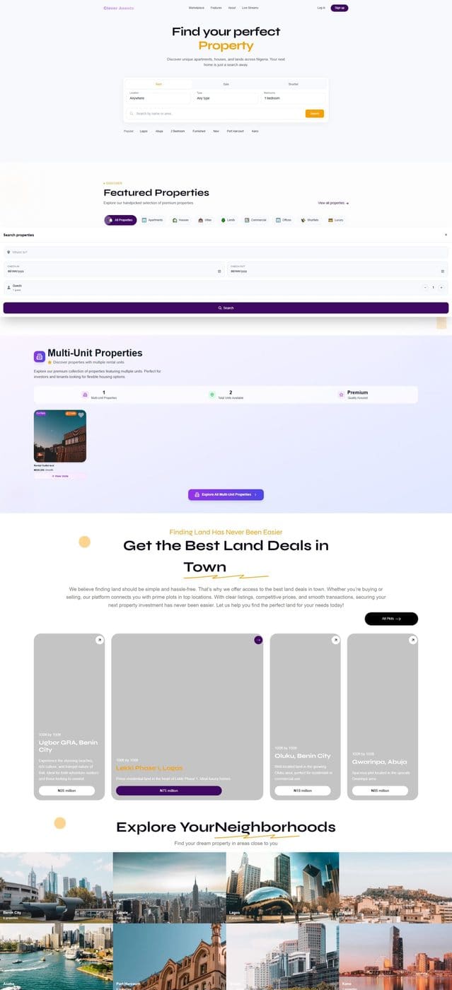 Screenshot of the Clever Assets home page