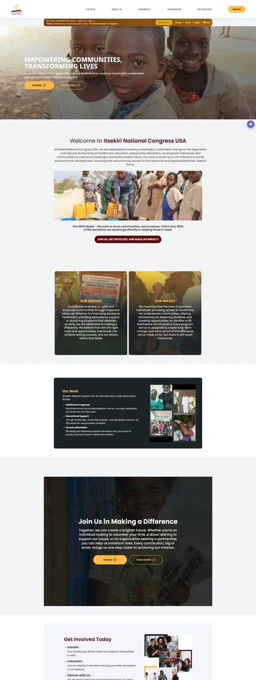 Screenshot of the Itsekiri National Congress USA home page